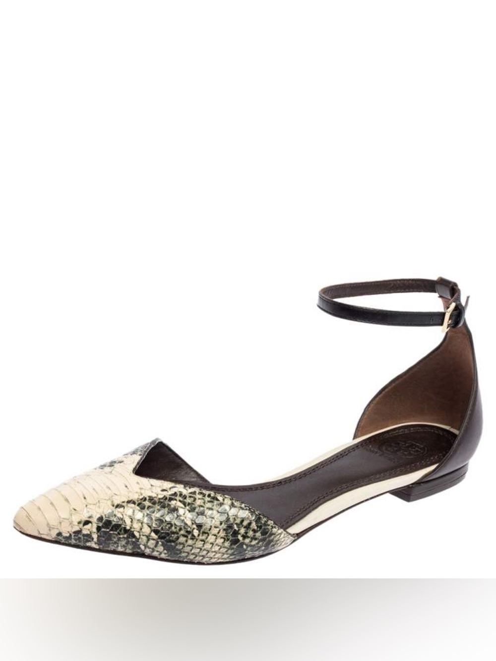 Tory Burch Ankle Strap V Cut Python Flats